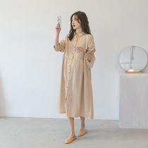 2022 New Pregnancy Woman Dress Spring Fashion Knit Shawl Pure Cotton One-piece Dress Turtresses Retro Loose Shirt Dress