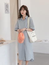 Blue margaritas ~ maternity dress Summer dress Dress Temperamental shirt can be laced blouses with long linen shirt