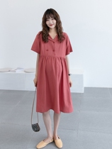 Pregnant woman summer dress 2022 new Korean version temperament suit collar pregnant woman with dress in dress for a long time out for summer lactation