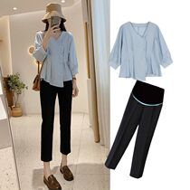 Pregnant women autumn set fashion 2021 net Red Spring and Autumn thin summer doll shirt shirt shirt top women spring and autumn