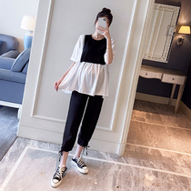 Pregnant Woman Summer Clothing Suit Thin stylish spliced T-shirt blouses 90% bunches of foot tidal moms cut out for two sets