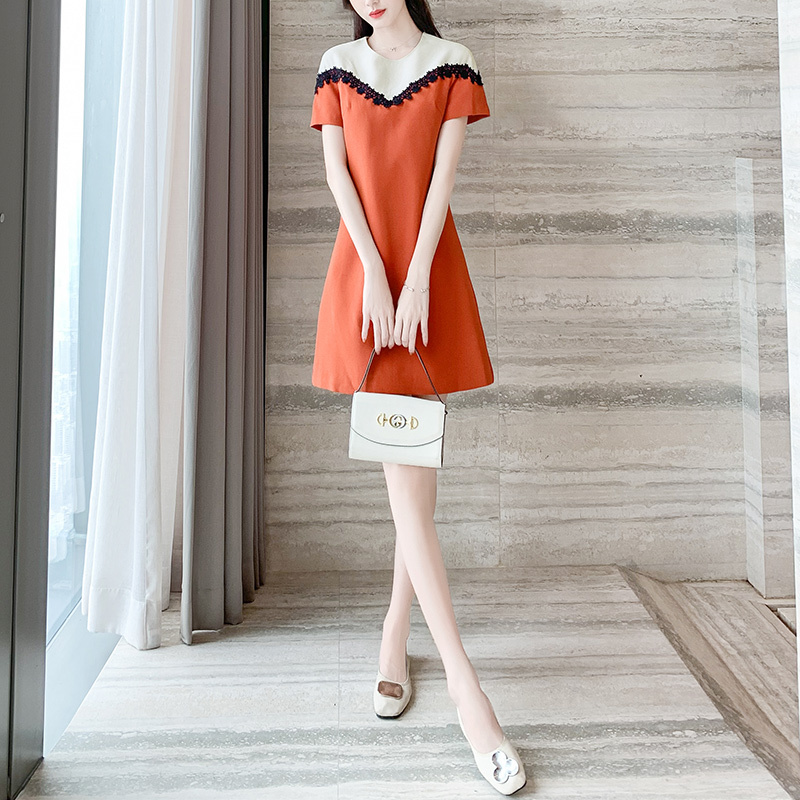 Summer 2026 New Style Petite French Tea Break Dress, Trendy and Beautiful Orange Slimming Elegant Dress for Women in Summer