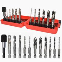12-piece set of British high-speed steel hexagonal handle three-point woodworking drill integral hexagonal handle twist drill red plastic box