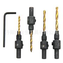 Cross-border titanium-plated round handle 5-piece set countersunk head countersink drill bit twist drill screw cap woodworking punch tool cross