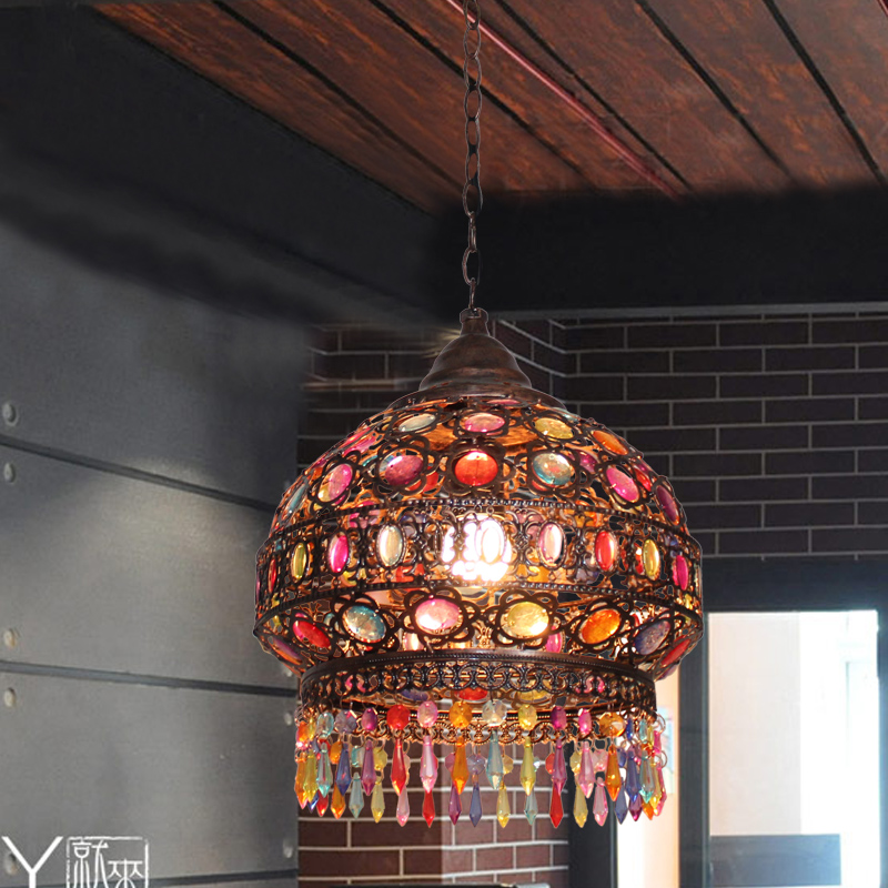 Egyptian creative spherical wrought iron beads chandelier American country personality cafe restaurant bar creative lamp