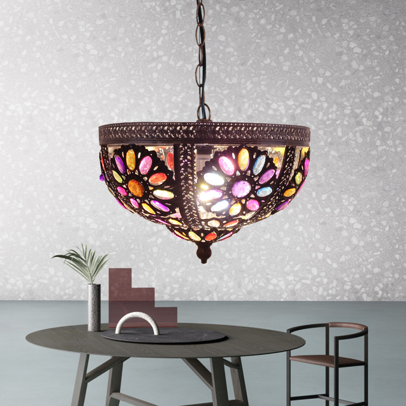 Southeast Asia Thai-style Xinjiang Petal Color Iron Art Strings Pearl Chandelia art featured dining hall Bar table Nationalities Lamp