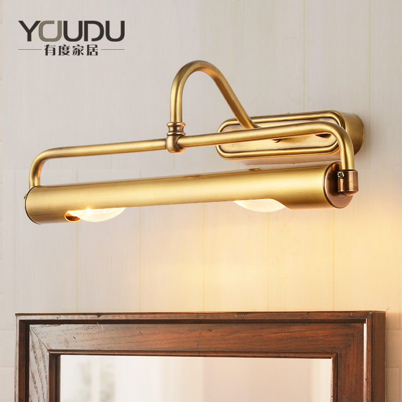 American retro all copper mirror headlight Powder room vanity table Mirror cabinet light Bathroom light Toilet Creative makeup wall lamp