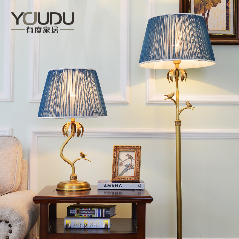 All copper table lamp American pastoral warm living room bedroom bedside lamp study villa hotel vintage European floor lamp