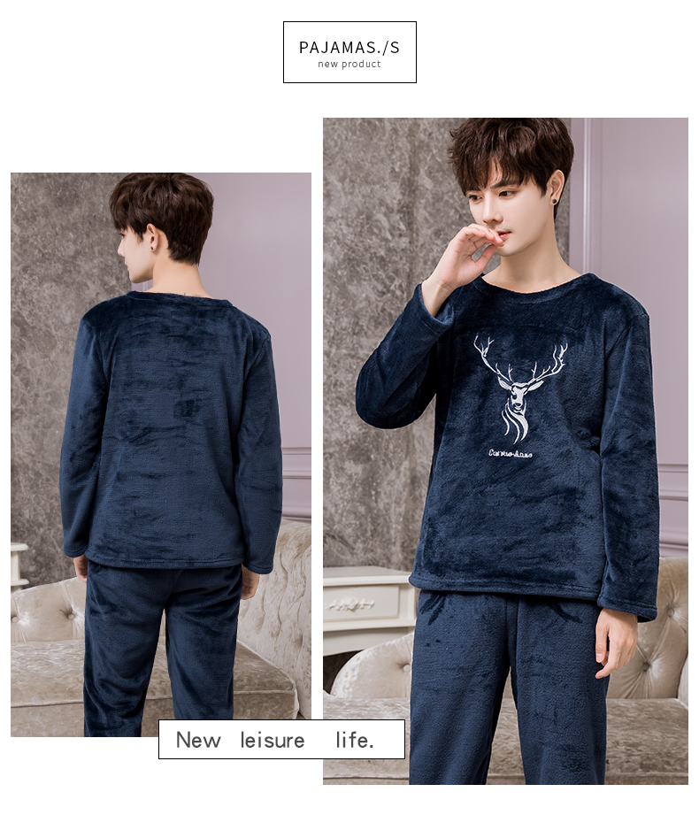 Bộ đồ ngủ flannel nam dày mùa đông cộng với nhung nhung san hô cỡ lớn phiên bản Hàn Quốc mùa thu đông phục vụ gia đình đồ ngủ đồ bộ mặc nhà