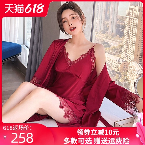 Шелковая пижама, тонкий сексуальный банный халат, комплект, изысканный стиль, эффект подтяжки, популярно в интернете, 2021 года