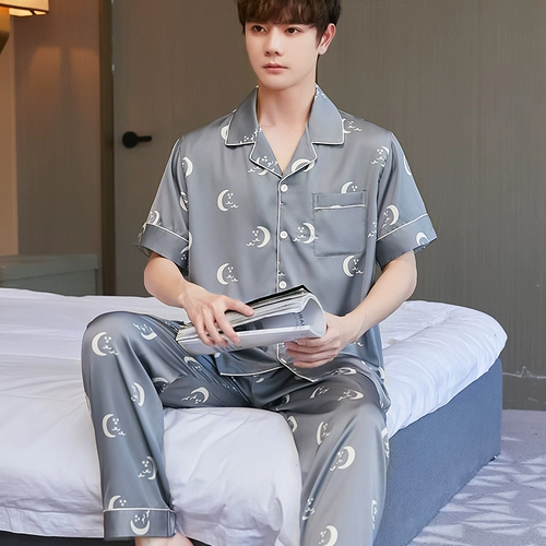 Шелковая летняя тонкая пижама для отдыха, осенний лонгслив, комплект, короткий рукав