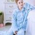 Bộ đồ ngủ flannel dễ thương và ngọt ngào phụ nữ mùa đông dày san hô lông cừu dài tay phù hợp với mùa thu ấm áp của phụ nữ ở nhà - Bộ Pajama