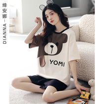 Pajamas ladies spring summer short sleeve cotton thin cute cartoon fashion loose casual sports homewear set