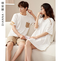 Couples pajamas summer short sleeves Modal cotton thin womens nightgown homewear mens ice silk cool sense of luxury set