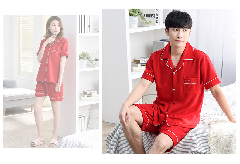 2 bộ giá 2018 mùa hè vài bộ đồ ngủ ngắn tay bông năm nay của nam giới và phụ nữ cưới màu đỏ dịch vụ nhà bông shop đồ đôi nam nữ