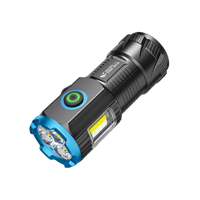 Smiling Shark Super Bright T20 Three-Light Bead Flashlight with Strong Magnet Outdoor High-Light Multi-Function Cob Side Light Red and Blue Flash