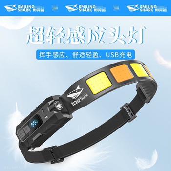 Smiling Shark Floodlight Sensor Headlamp Outdoor High-Brightness Head-Mounted Auto Repair Work Light Cob Ultra-Light Long-Lasting Strong Light