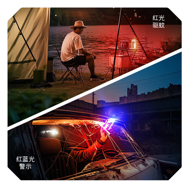 Strong light EDC magnetic work light, strong magnetic LED car repair flashlight, convenient outdoor emergency flashing red and blue