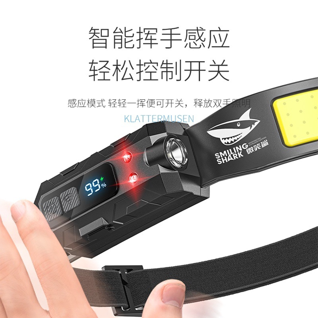 Smiling Shark Floodlight Sensor Headlamp Outdoor High-Brightness Head-Mounted Auto Repair Work Light Cob Ultra-Light Long-Lasting Strong Light