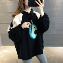 Velvet thickened medium-long hooded sweater womens 2020 autumn and winter new Korean loose cartoon lazy coat students