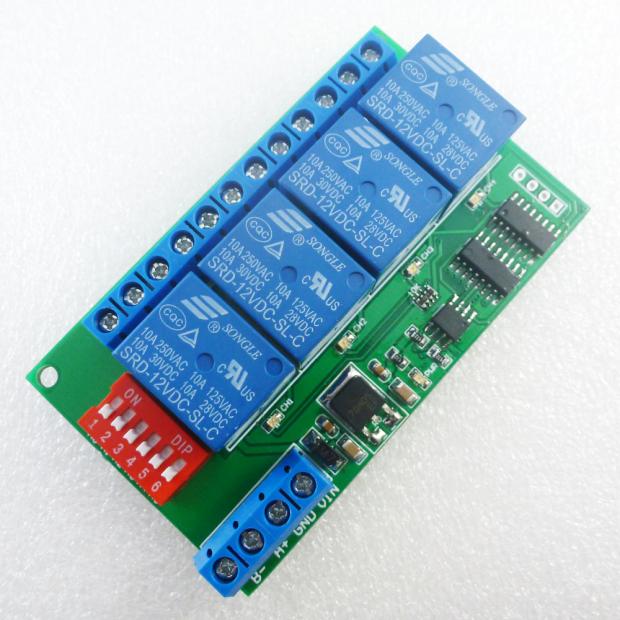 12V 4-channel RS485 bus multifunction time-lapse relay MODBUS and AT command control remote control switch