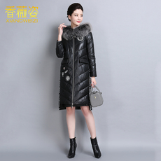Кожаная куртка 直播间秒杀冬季狐狸毛领真皮羽绒服外套连帽绵羊皮衣大码妈妈装