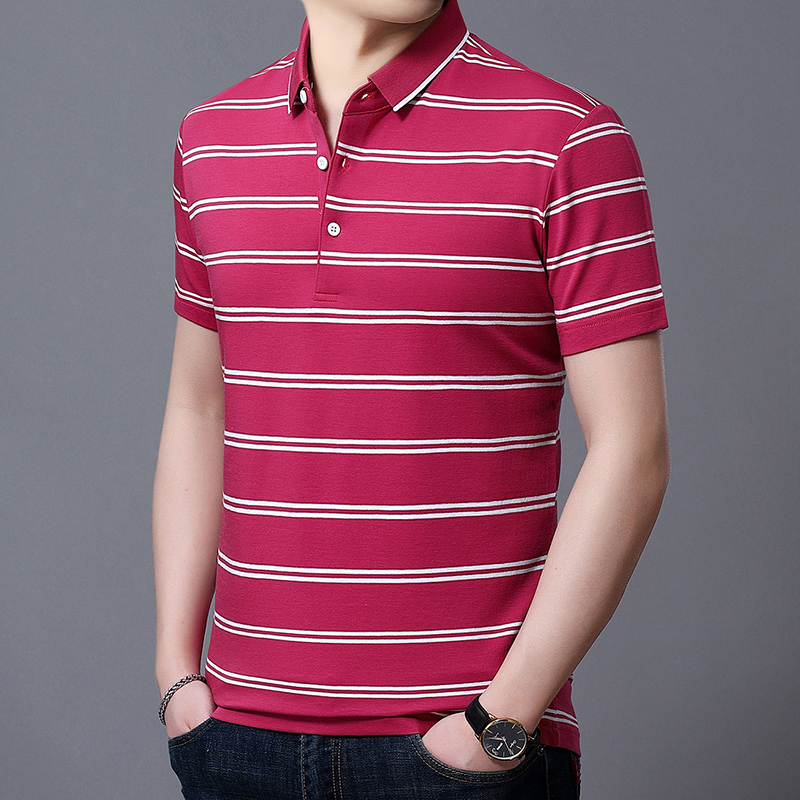 Fahio T-shirt nam ngắn tay kinh doanh Polo shirt 2020 mùa hè ve áo sọc cha giản dị hàng đầu