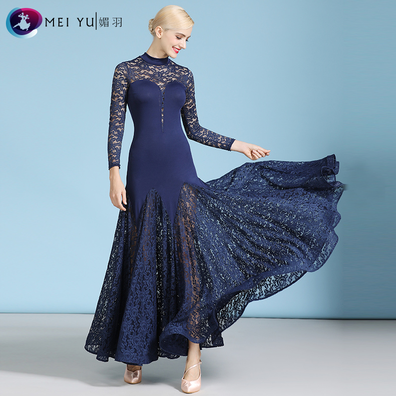 Meiyu adult modern dance dress MY824 lace long-sleeved national standard dance costume dress waltz social dance costume