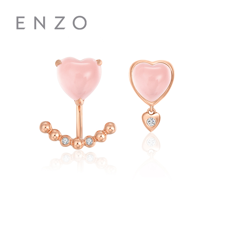 Enzo珠寶我心中的玫瑰 18k玫瑰金色心形石粉晶鑽石耳飾ezv1063
