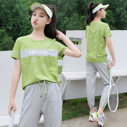 Спортивный костюм для школьников, летняя одежда, хлопковый комплект для отдыха, для средней школы