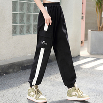 Girls spring casual pants 2021 new Korean version of the college style straight pants junior high school students show thin loose high-waisted pants