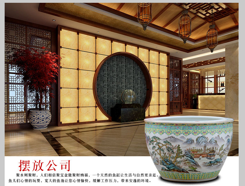 Jingdezhen hand - made landscape painting ceramic goldfish turtle cylinder painting and calligraphy study of sitting room place, a large water lily cylinder