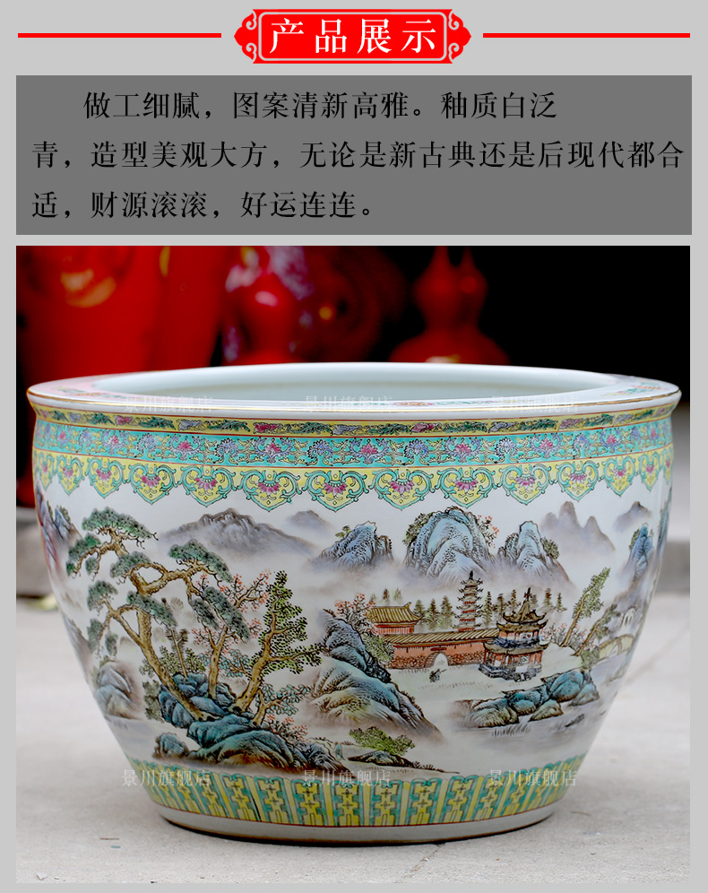 Jingdezhen hand - made landscape painting ceramic goldfish turtle cylinder painting and calligraphy study of sitting room place, a large water lily cylinder