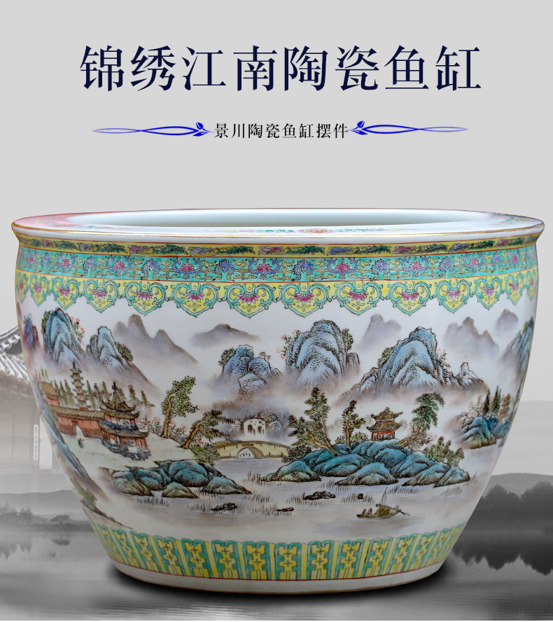 Jingdezhen hand - made landscape painting ceramic goldfish turtle cylinder painting and calligraphy study of sitting room place, a large water lily cylinder