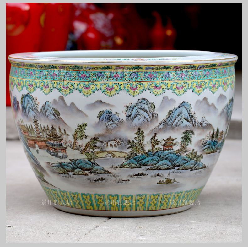 Jingdezhen hand - made landscape painting ceramic goldfish turtle cylinder painting and calligraphy study of sitting room place, a large water lily cylinder