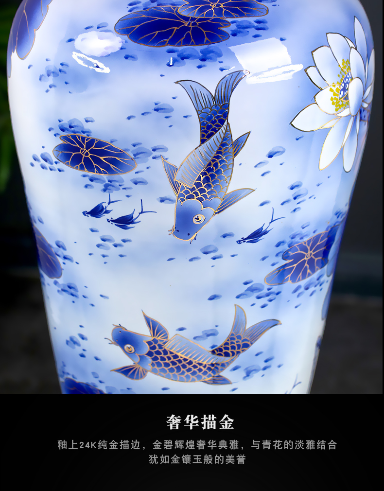 Jingdezhen blue and white porcelain of the big sitting room ground ceramic vase hand - made paint new Chinese style furnishing articles TV box ornaments