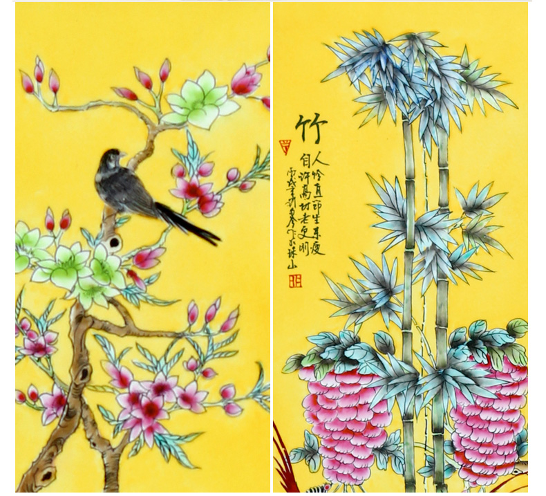 Jingdezhen modern ceramic artists sitting room adornment furnishing articles by patterns in hotel four screen porcelain plate painting