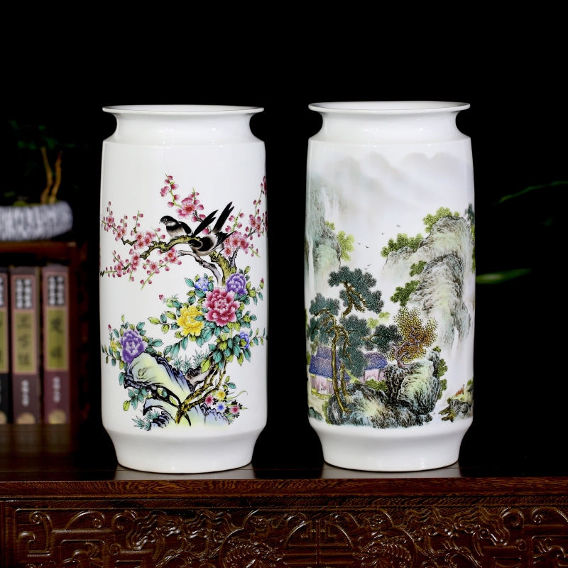 Jingdezhen ceramics spring scenery garden landscape painting sitting room study painting and calligraphy calligraphy and painting cylinder vase household furnishing articles