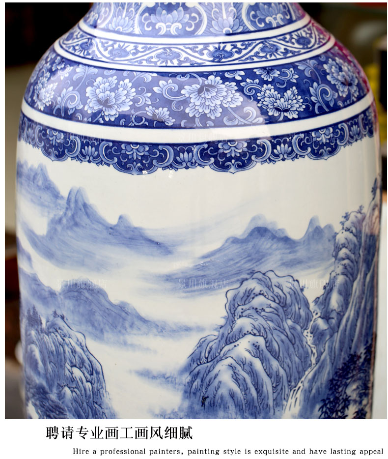 Jingdezhen blue and white porcelain landscape splendid sunvo of large vases, sitting room of Chinese style that occupy the home furnishing articles for opening gifts