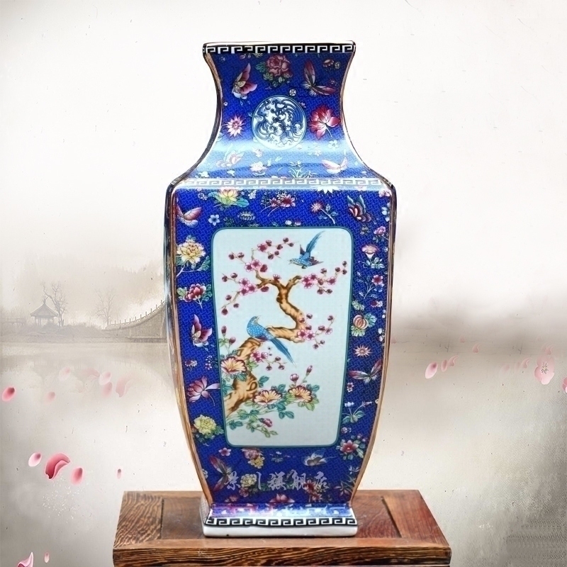 Jingdezhen ceramic famille rose colored enamel porcelain square bottle of flower arranging archaize sitting room mesa and flowers and birds home furnishing articles