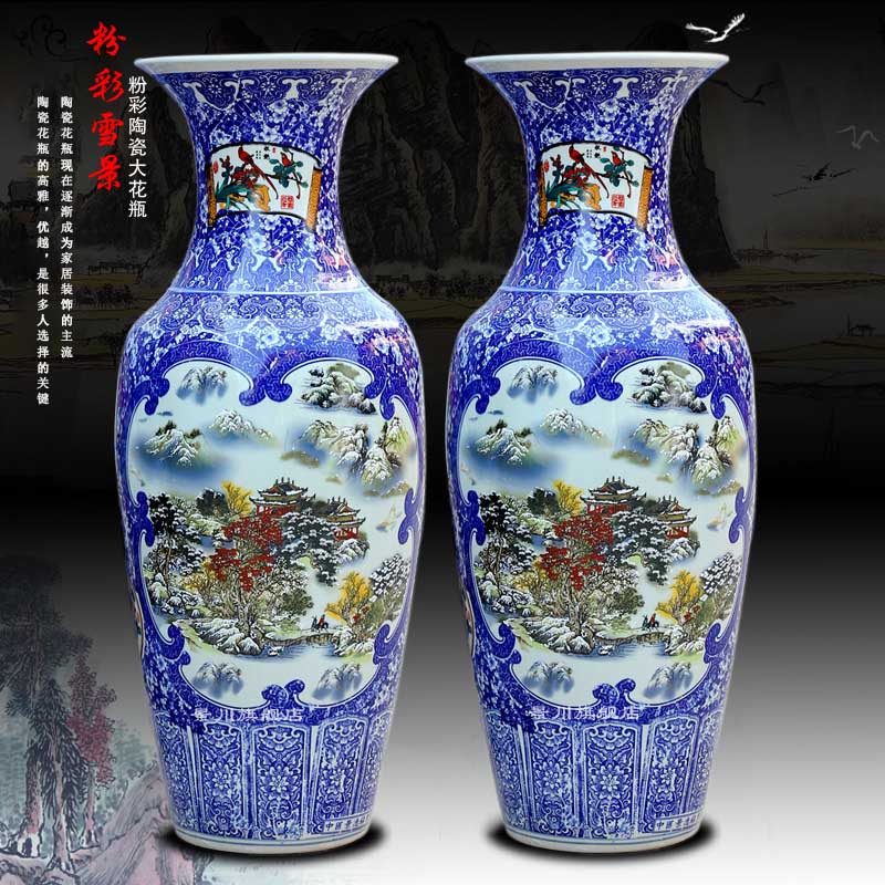 Blue and white porcelain of jingdezhen ceramics archaize lad spring of noise figure of large sitting room place vase hotel decoration