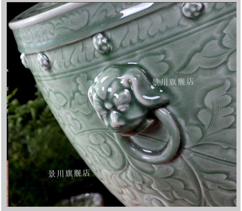 Jingdezhen ceramics shadow carving green brocade carp goldfish bowl lotus cylinder branch LianHe flower tortoise cylinder aquarium