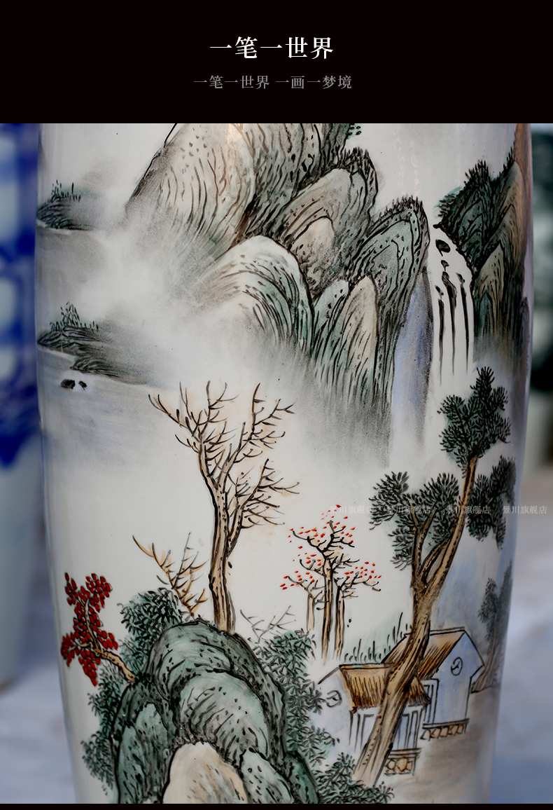 Jingdezhen ceramics has a long history in the hand - made landscape big vase home famille rose porcelain furnishing articles sitting room adornment