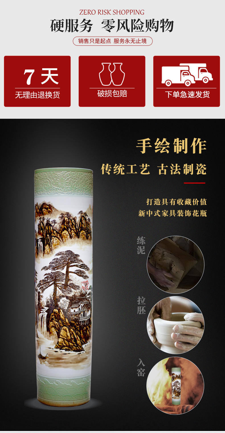 Jingdezhen ceramic hand - made landscape painting of large vase furnishing articles hotel lobby porch opening gifts