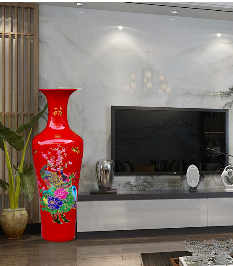 Jingdezhen chinaware bottle of Chinese red Mosaic gold peony flowers prosperous landing big vase hotel living room furnishing articles