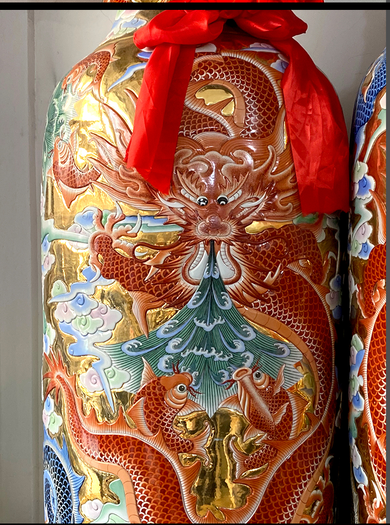 Jingdezhen ceramics gold at the end of five dragon paint hand - made porcelain carving the sitting room of large vases, large furnishing articles