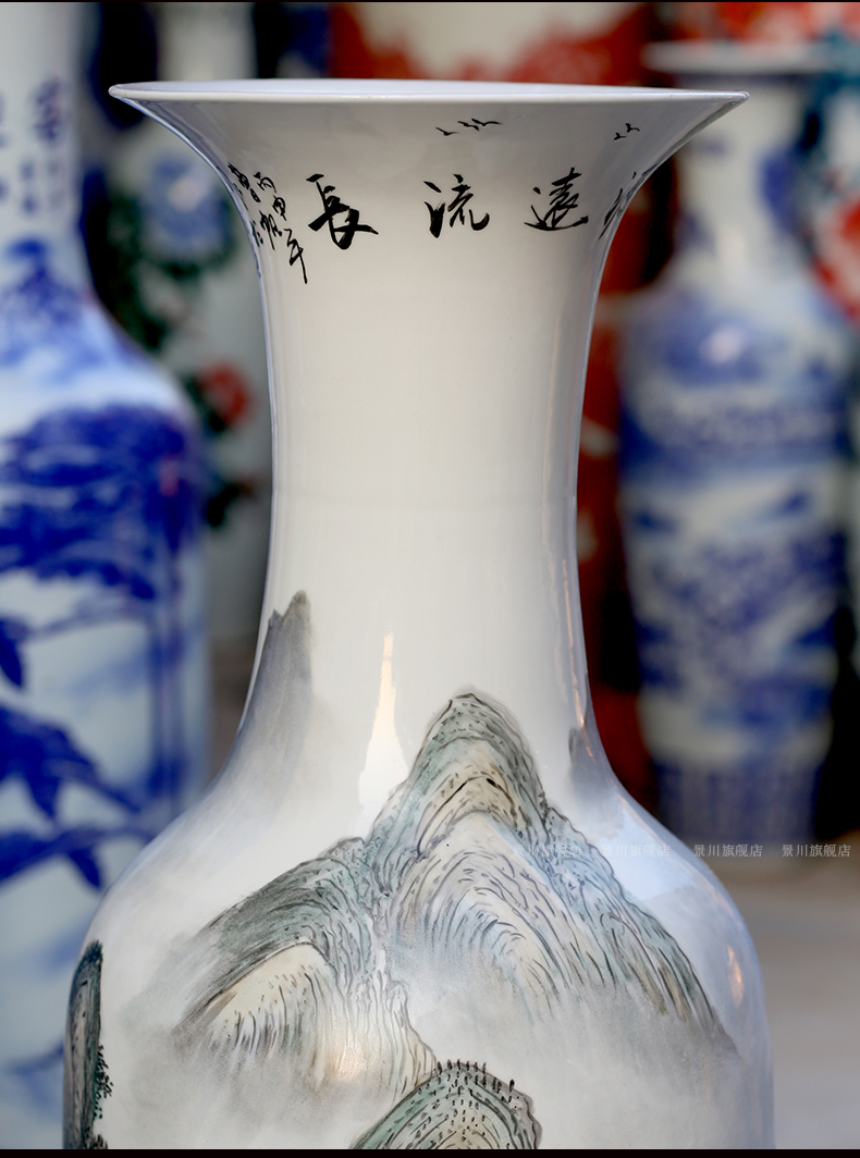 Jingdezhen ceramics has a long history in the hand - made landscape big vase home famille rose porcelain furnishing articles sitting room adornment