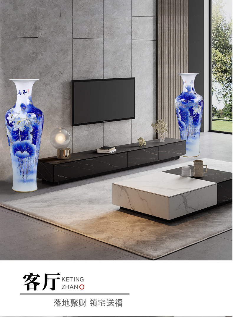 Jingdezhen blue and white porcelain of the big sitting room ground ceramic vase hand - made paint new Chinese style furnishing articles TV box ornaments