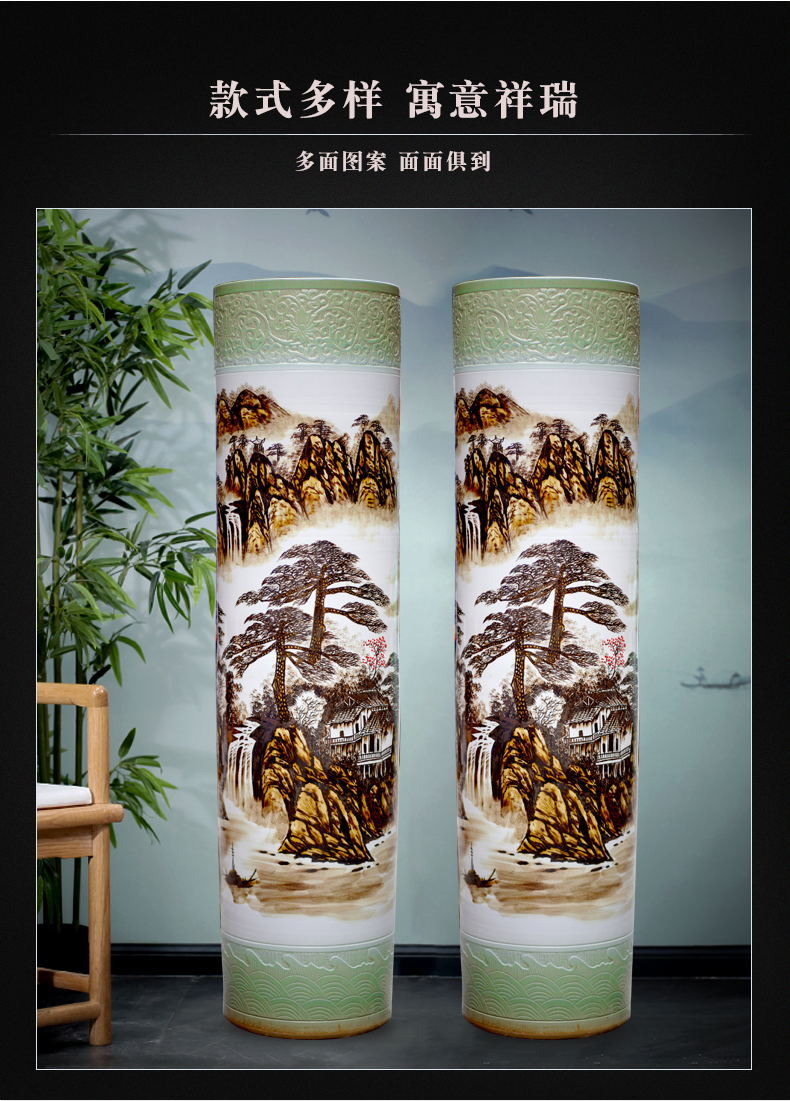 Jingdezhen ceramic hand - made landscape painting of large vase furnishing articles hotel lobby porch opening gifts