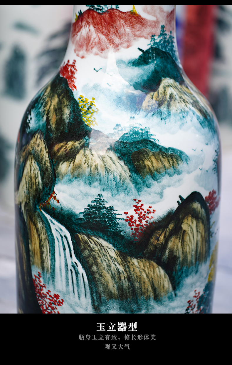 Jingdezhen ceramics much luck hand - made a landscape painting of large vase household living room TV cabinet furnishing articles